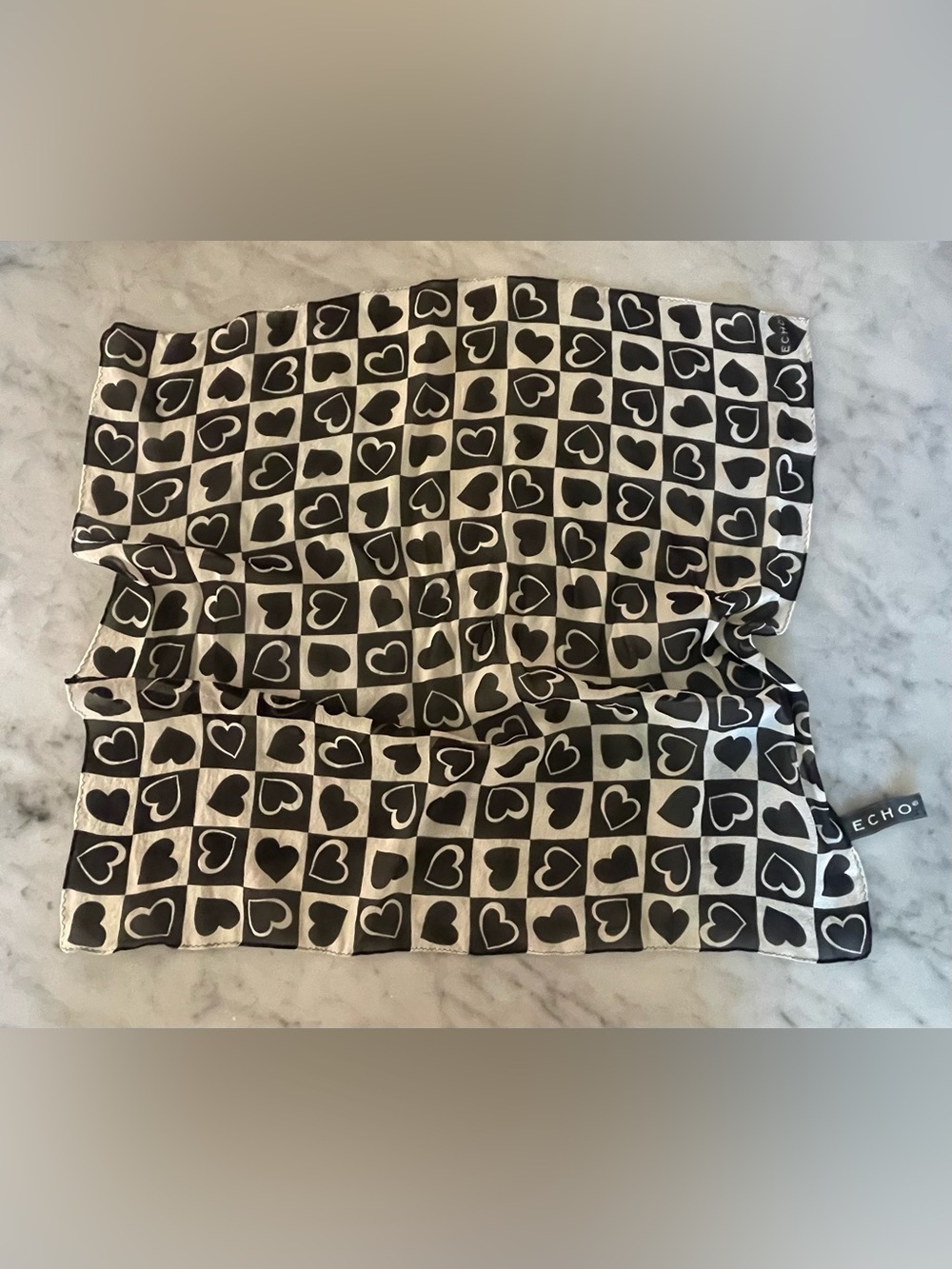 Vintage Echo 20” Square Heart Print Silk Scarf